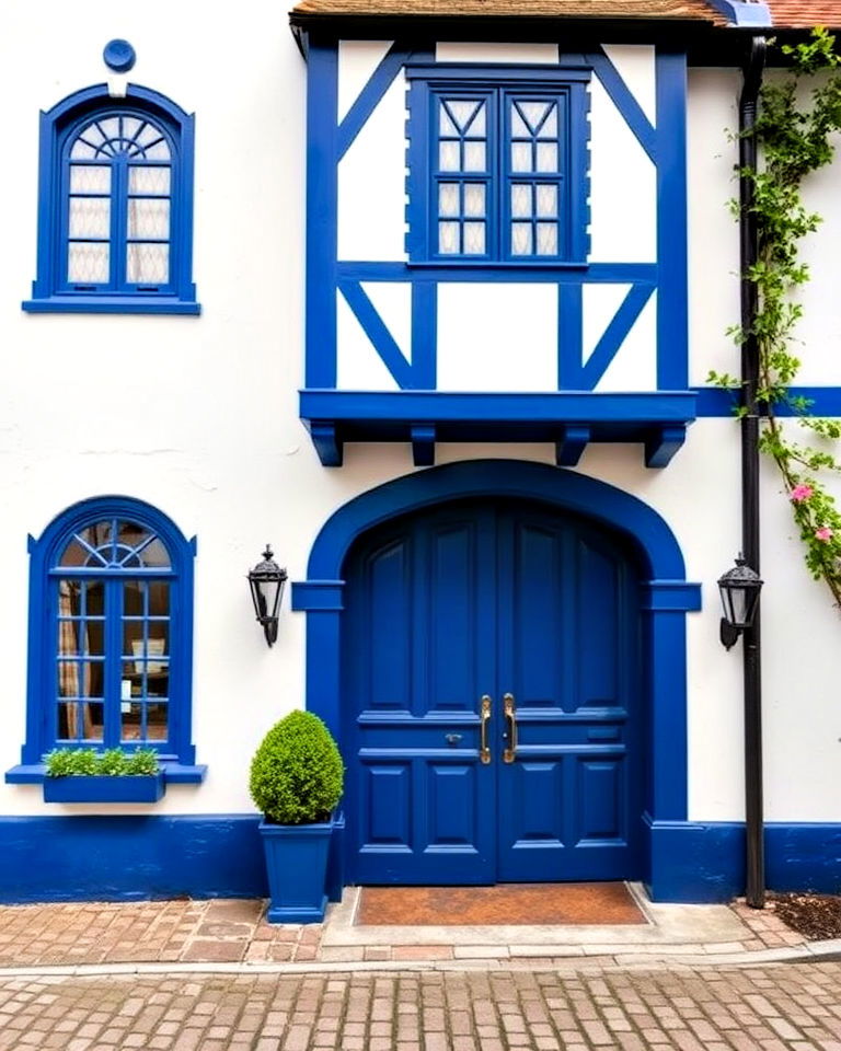 white stucco exterior and royal blue trim - 20 White House With Blue Trim Design Ideas
