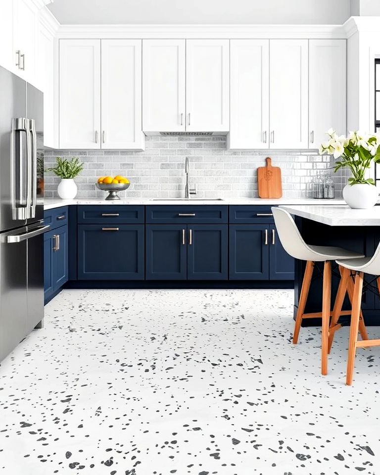 white terrazzo flooring to add modern flair - 25 White Kitchen Floor Ideas