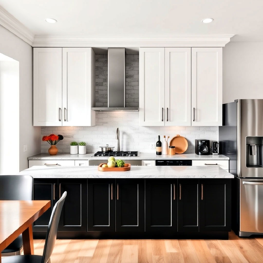 white upper cabinets with black lower cabinets - 40 Black and White Kitchen Ideas