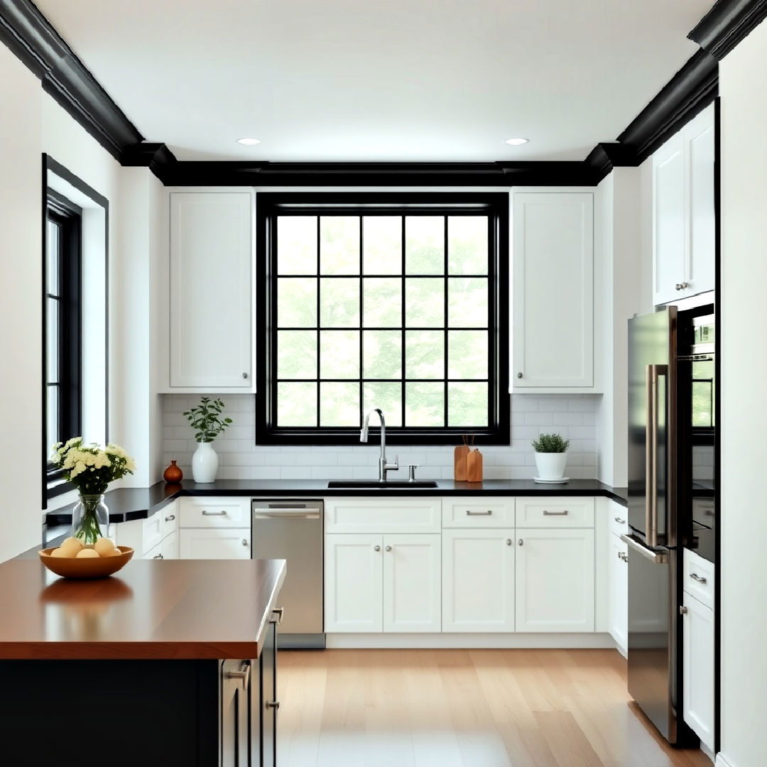 white walls with black trim for kitchen - 40 Black and White Kitchen Ideas