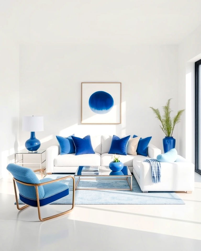 white walls with blue accents for sophisticated look - 30 Blue and White Decor Ideas