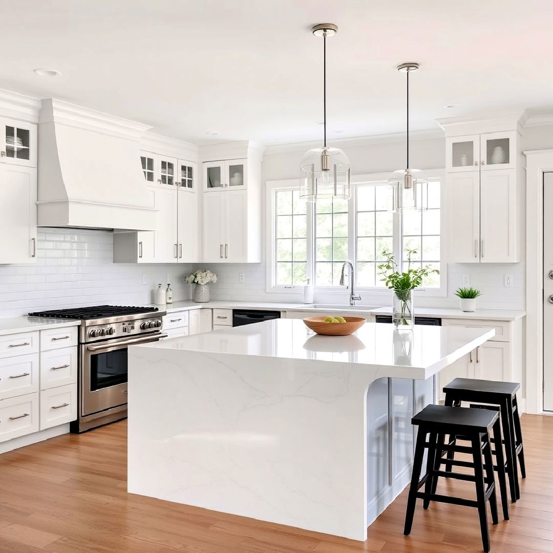 white waterfall kitchen island - 15 Waterfall Kitchen Island Ideas