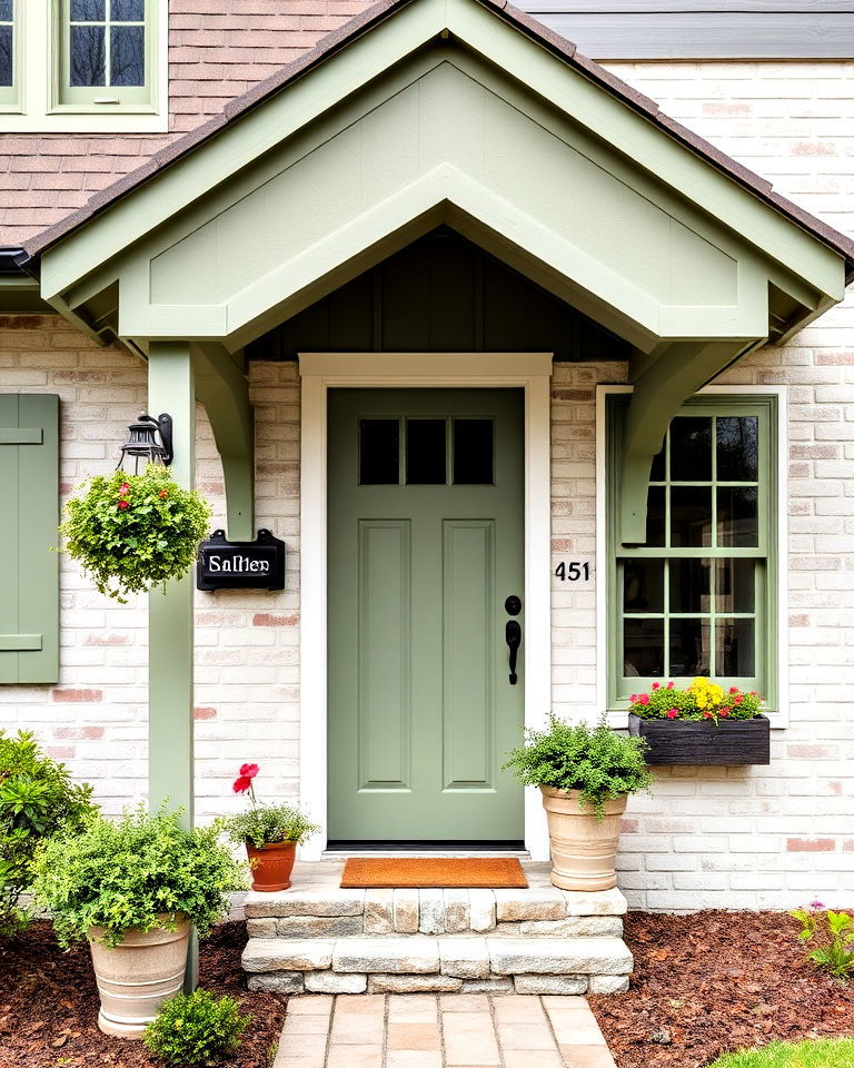 whitewashed brick for sage green house exterior - 30 Sage Green House Exterior Ideas