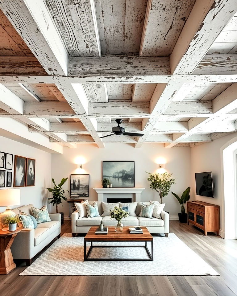 whitewashed finish exposed ceiling - 25 Exposed Basement Ceiling Ideas