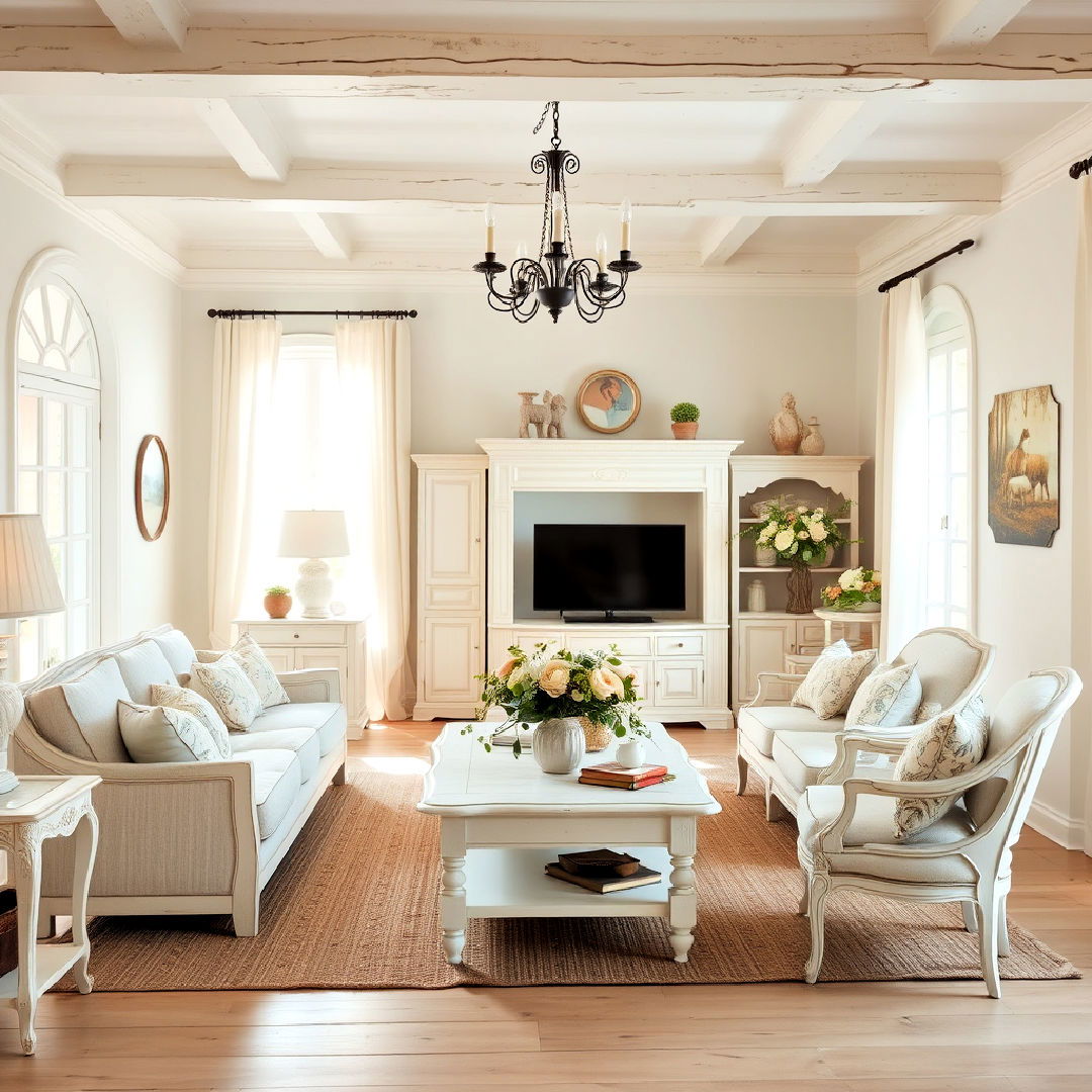 whitewashed furniture forfrench country living room - 40 French Country Living Room Ideas
