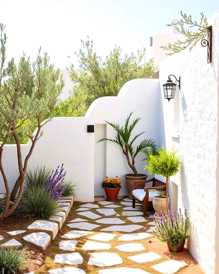 whitewashed stone walls for greek garden - 30 Greek Garden Ideas