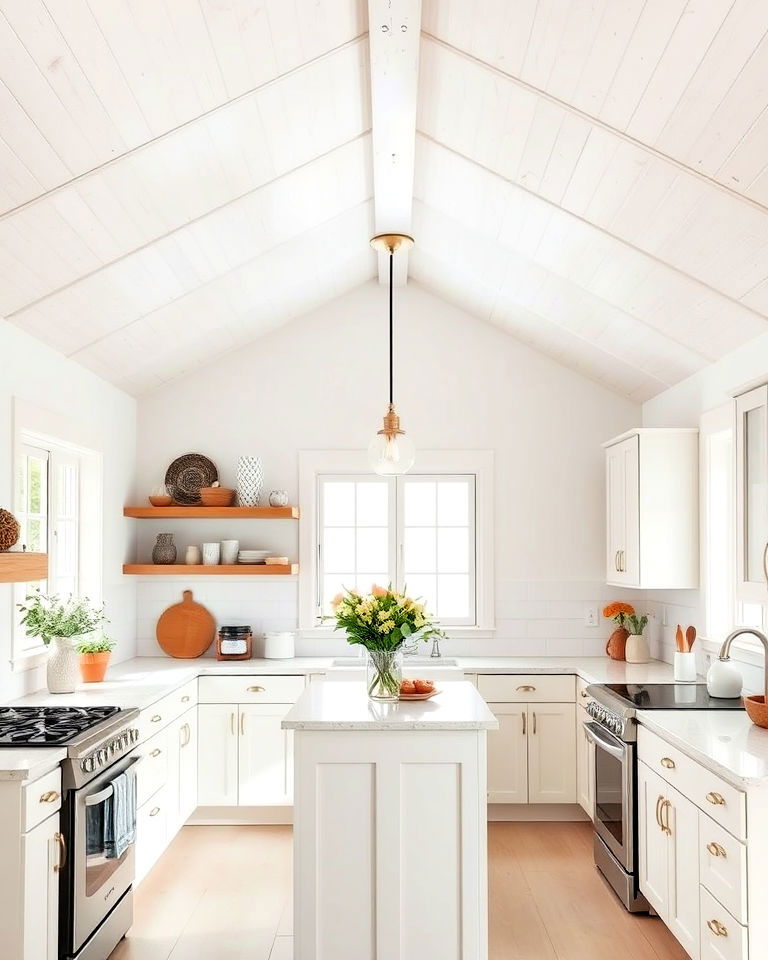 whitewashed vaulted ceiling for small kitchen - 25 Vaulted Ceiling Kitchen Ideas