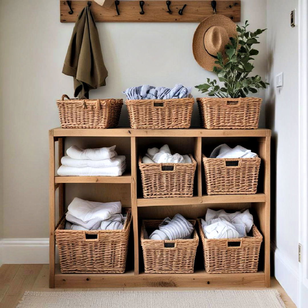 wicker baskets to add rustic charm - 25 Boot Room Ideas