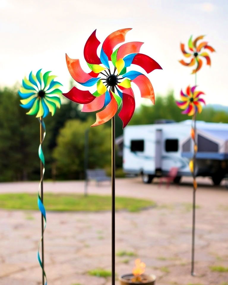 wind spinners to add dynamic touch - 30 Rv Campsite Decorating Ideas