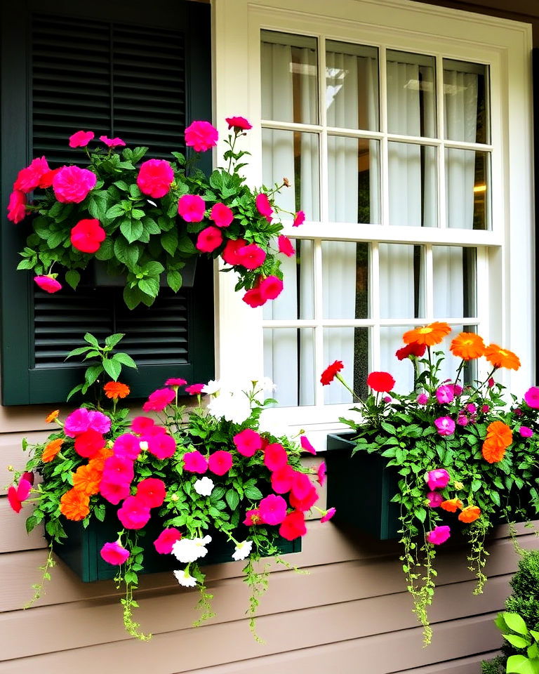 window boxes with vibrant flowers - 30 Colonial Front Porch Ideas