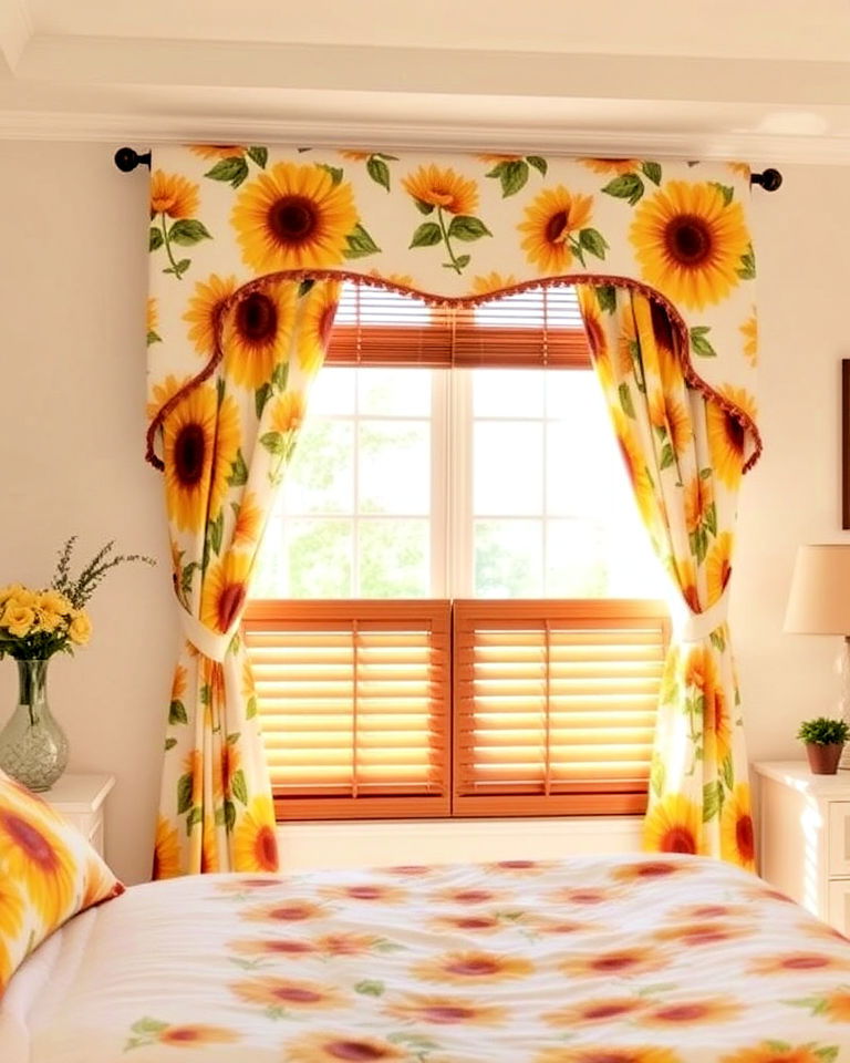 windows with sunflower printed curtains - 15 Sunflower Bedroom Ideas