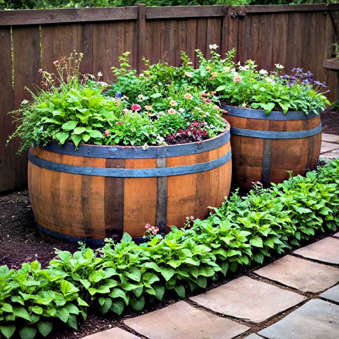 wine barrels elevated garden bed - 25 Inexpensive Raised Garden Bed Ideas