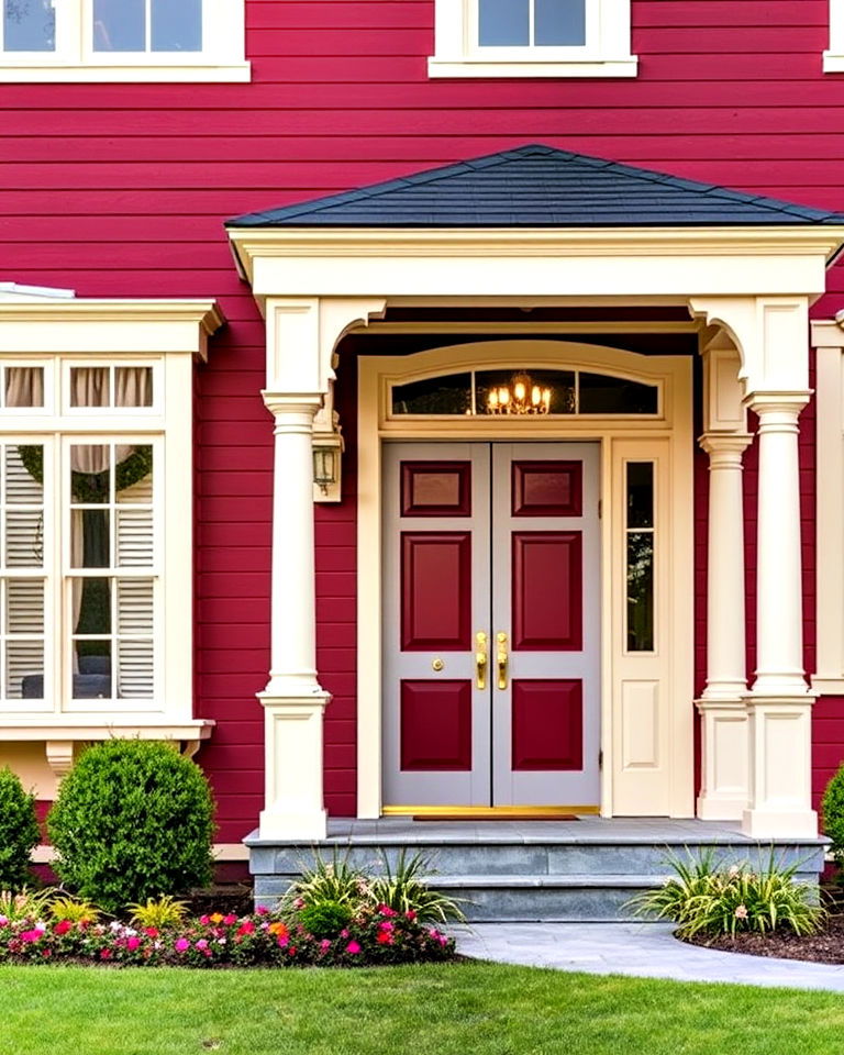 wine red house exterior and cream detailing - 20 Dark Red House Exterior Ideas