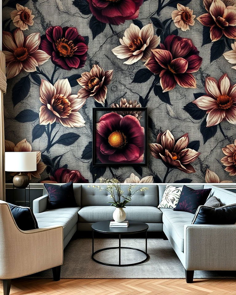 witchy living room with dark floral prints - 30 Witchy Living Room Ideas