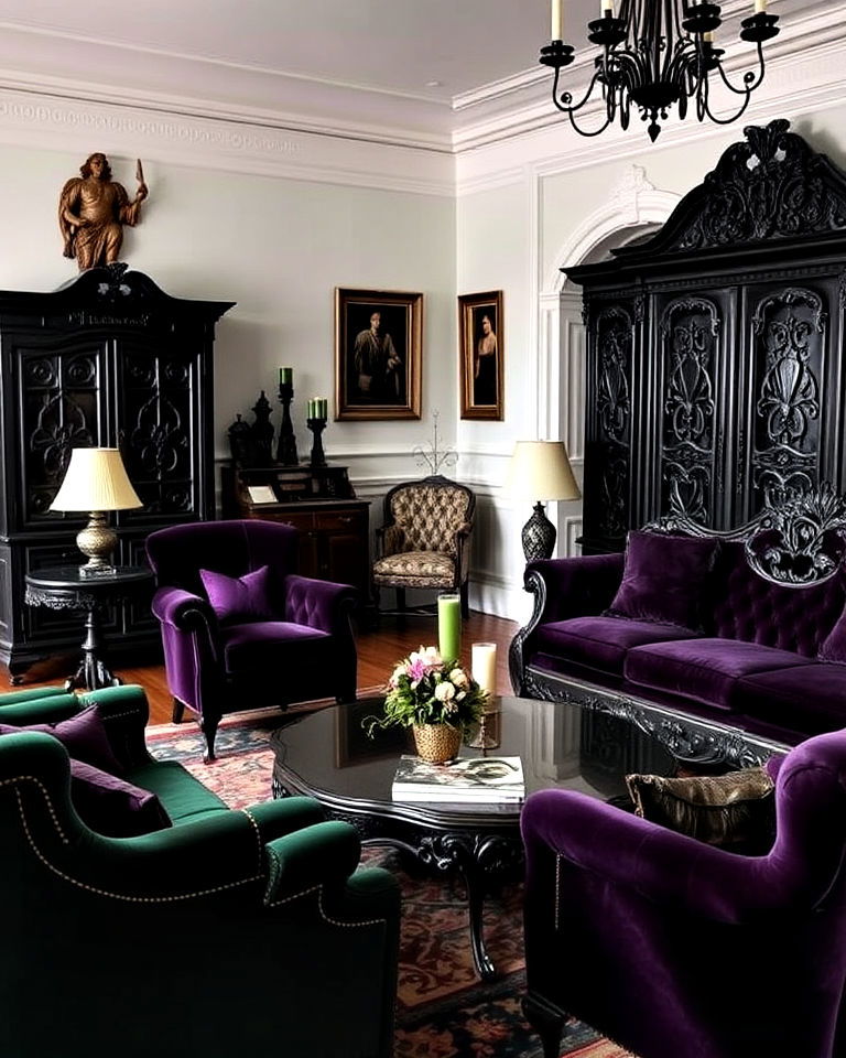 witchy living room with gothic inspired furniture - 30 Witchy Living Room Ideas