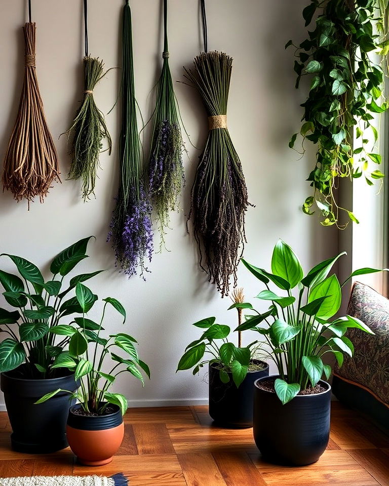 witchy living room with herb and plant decor - 30 Witchy Living Room Ideas