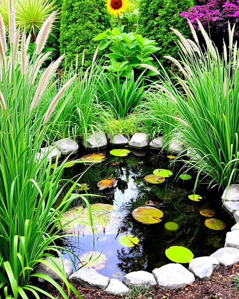 with reeds and tall grasses as natural privacy - 15 Water Garden Ideas