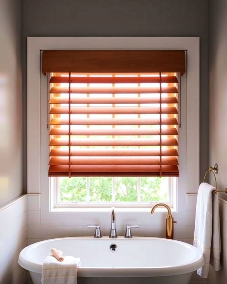 wood blinds with moisture resistant finish - 30 Bathroom Window Treatment Ideas