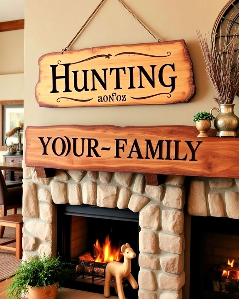 wood burned signs to add rustic charm - 25 Hunting Room Ideas