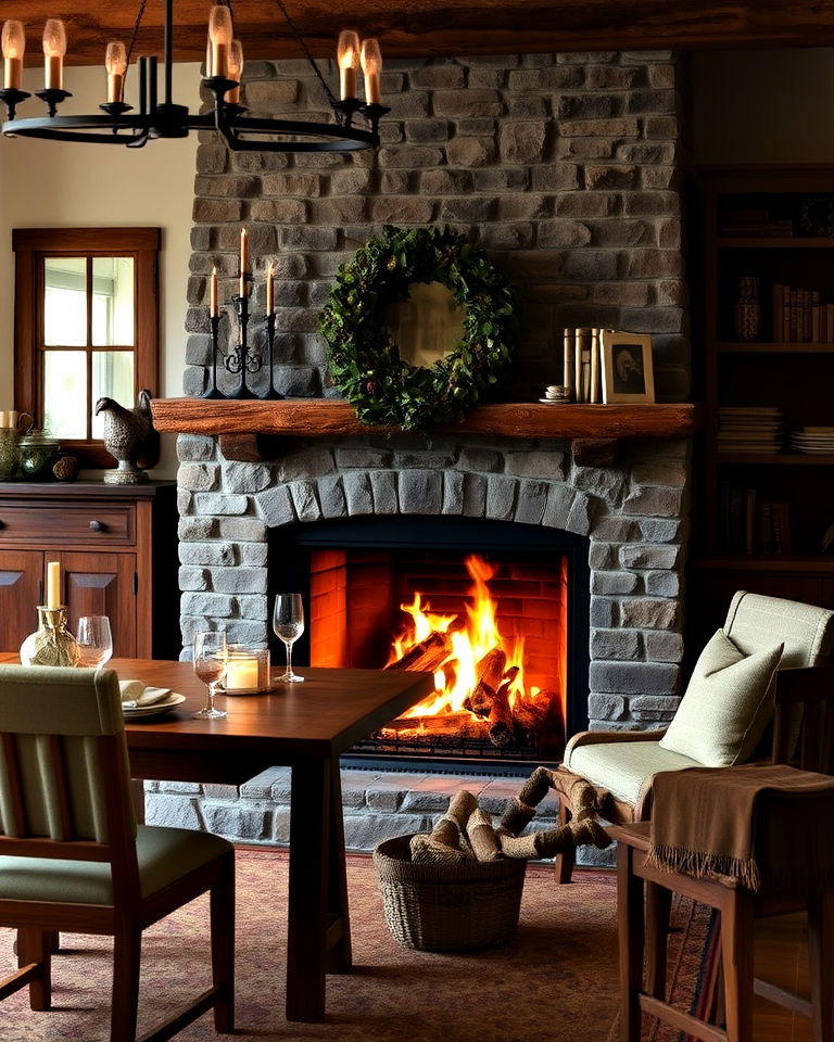 wood burning fireplace for dining room - 30 Dining Rooms With Fireplaces