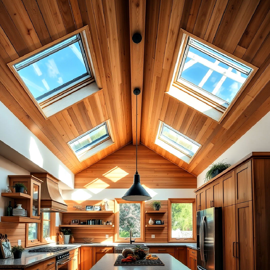 wood ceiling kitchen with skylights - 15 Wood Ceiling Kitchen Ideas