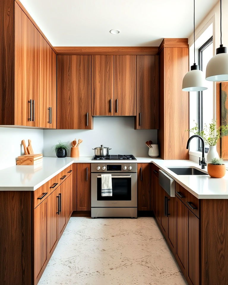 wood grain textured brown kitchen cabinets - 25 Brown Kitchen Cabinets Ideas