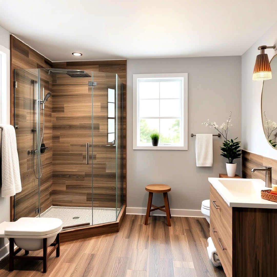 wood look ceramic tiles - 30 Walk-in Shower Tile Ideas