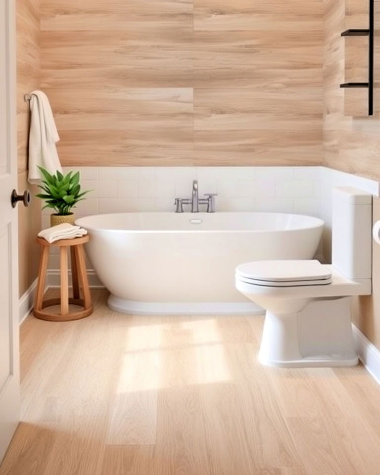 wood look porcelain tile flooring - 15 Small Bathroom Flooring Ideas