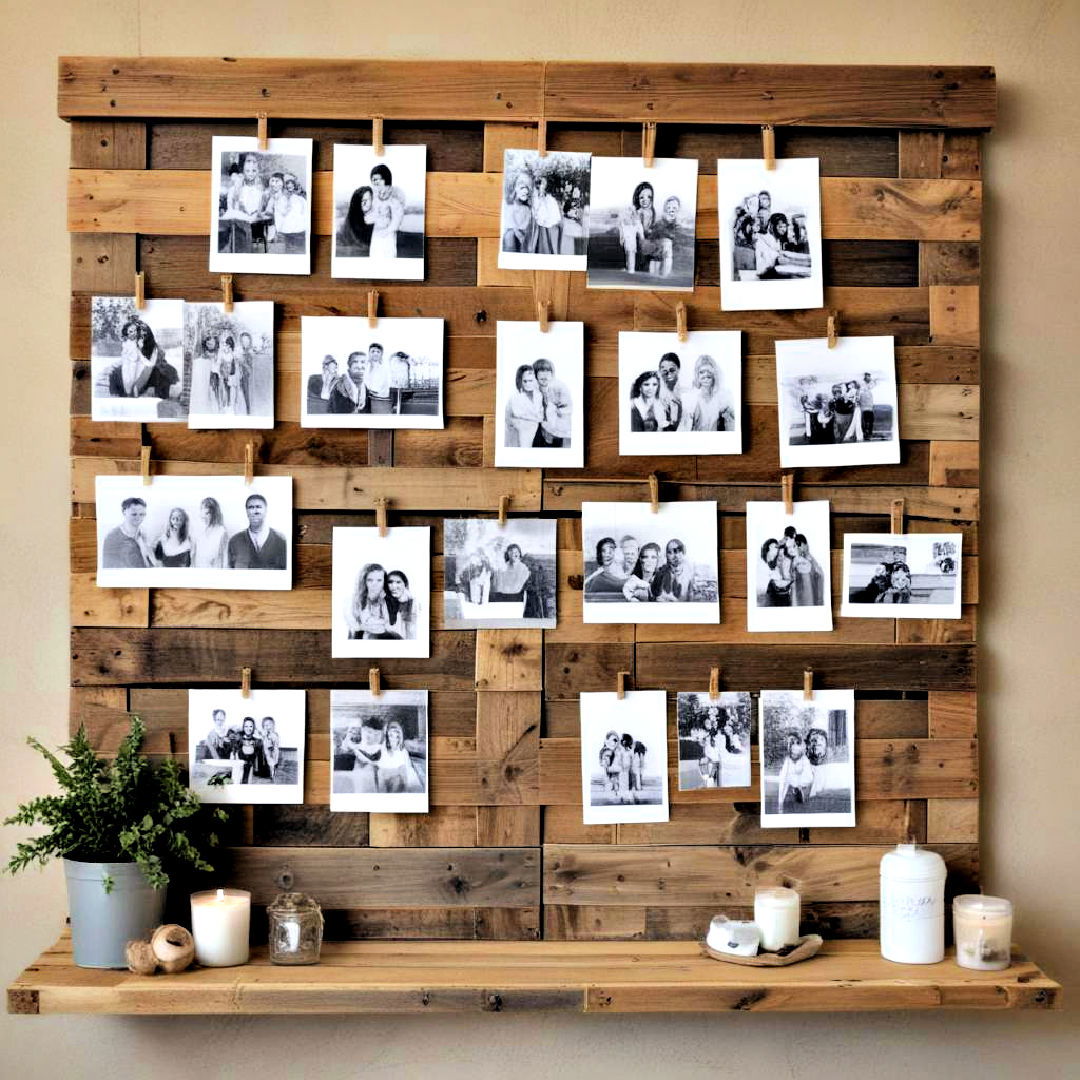 wood pallet display to add rustic touch - 40 Photo Wall Ideas