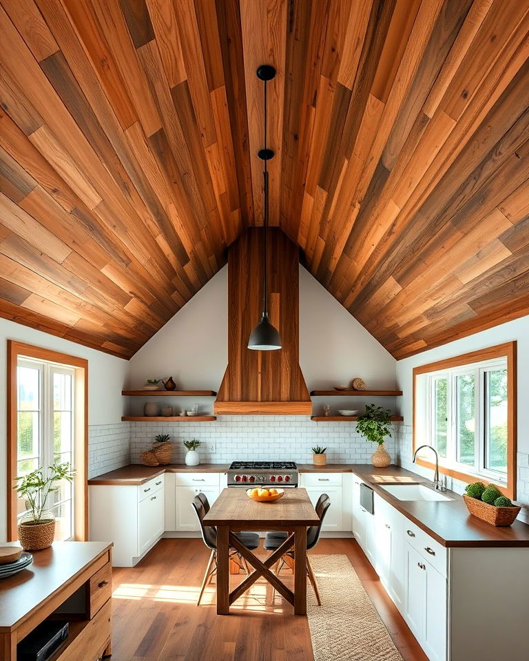 wood paneling on sloped ceiling kitchen - 20 Sloped Ceiling Kitchen Ideas