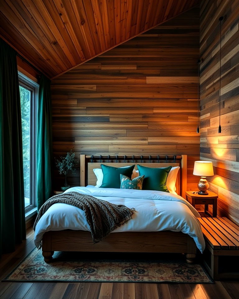 wood paneling to add rustic look - 20 Forest-Themed Bedroom Ideas