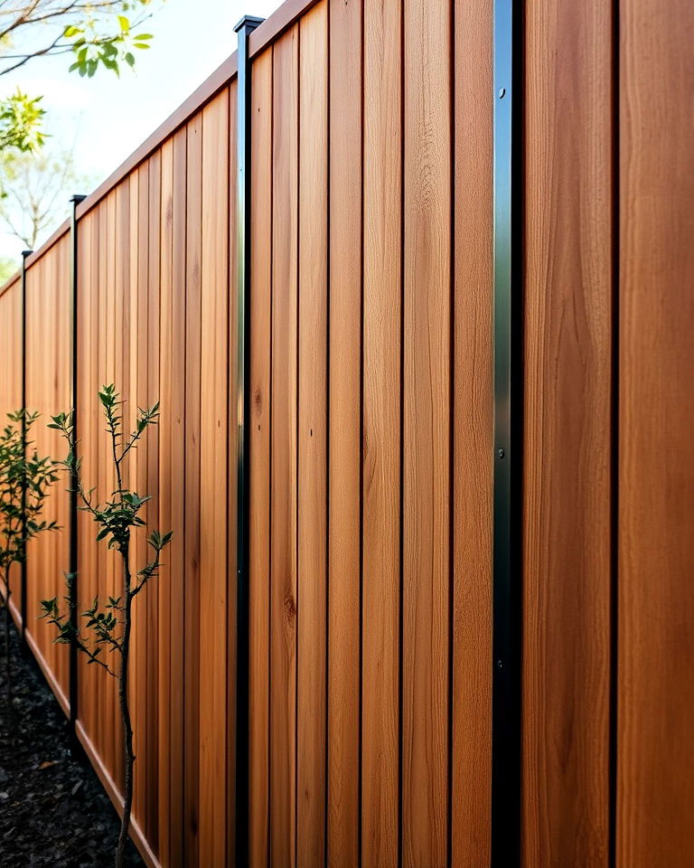 wood panels fence with metal strips - 25 Metal and Wood Fence