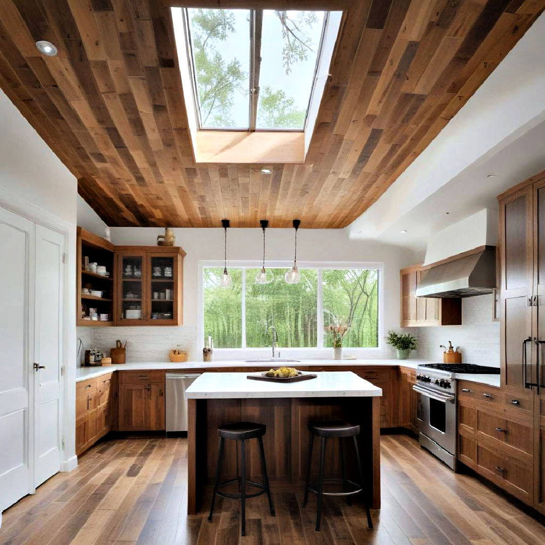 wood plank ceiling with skylight - 25 Wood Ceiling Ideas