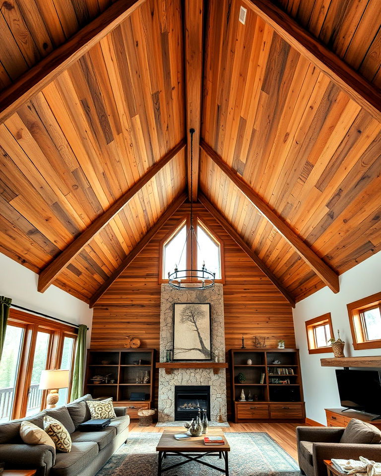 wood planks on a vaulted ceiling - 40 Vaulted Ceiling Ideas