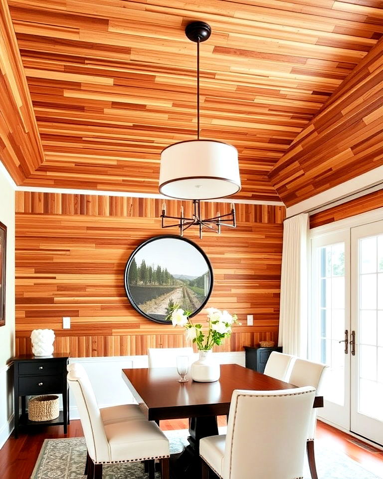 wood slat accent wall and ceiling combo - 40 Wood Slat Accent Wall Ideas