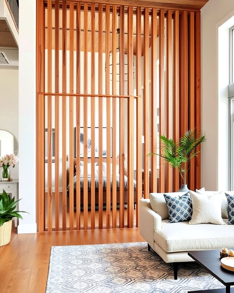wood slat room divider accent wall - 40 Wood Slat Accent Wall Ideas