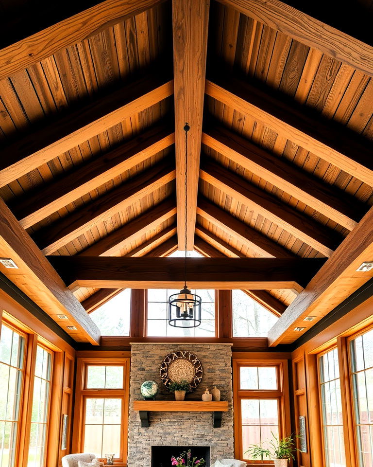 wooden beams to add rustic charm - 20 Sunroom Ceiling Ideas