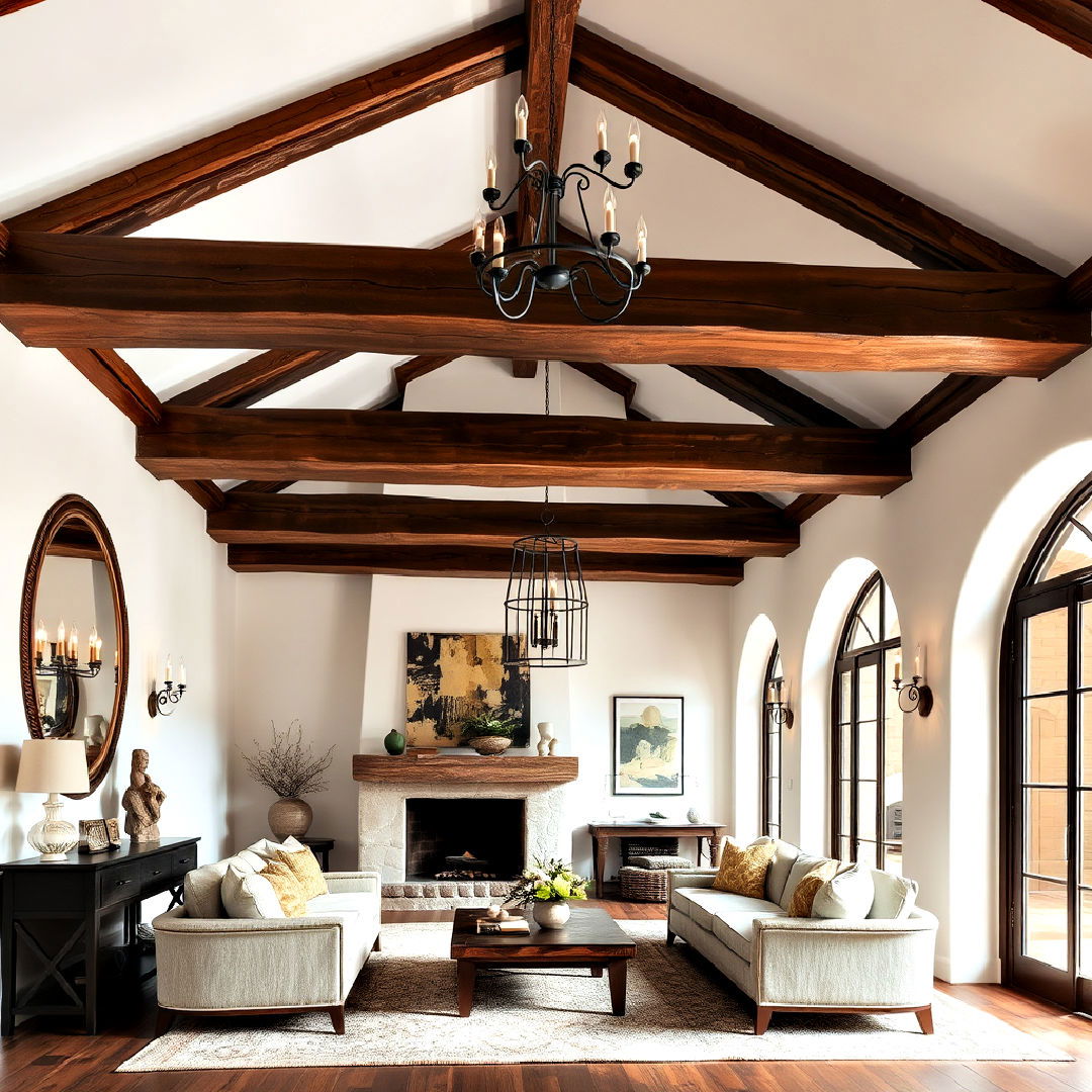 wooden ceiling beams for spanish style living room - 25 Spanish Style Living Room Ideas