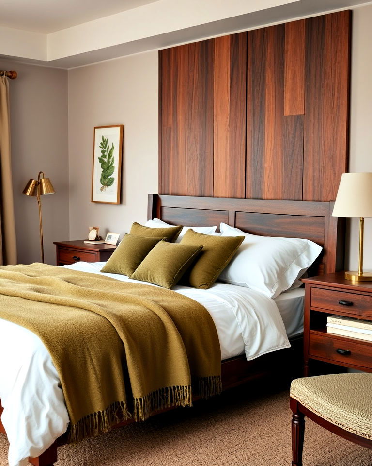 wooden furniture and olive green throw blanket - 20 Green and Brown Bedroom Ideas