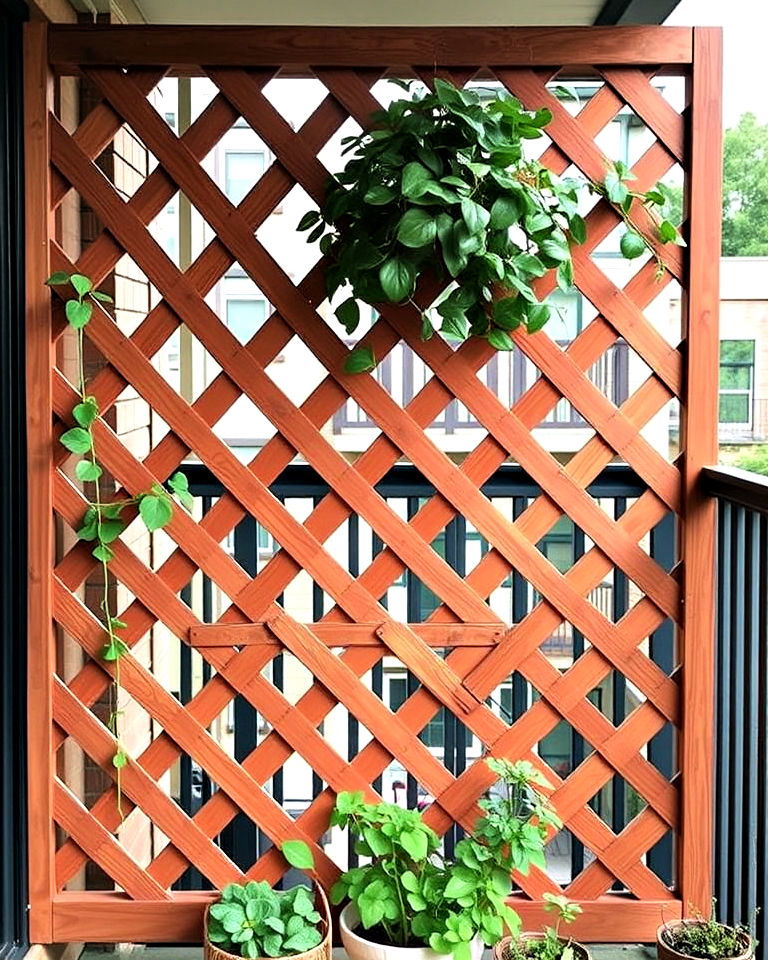 wooden lattice panels as divider - 20 Balcony Divider Ideas