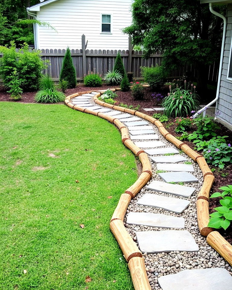 wooden log edging for curved walkway - 25 Curved Walkway Ideas