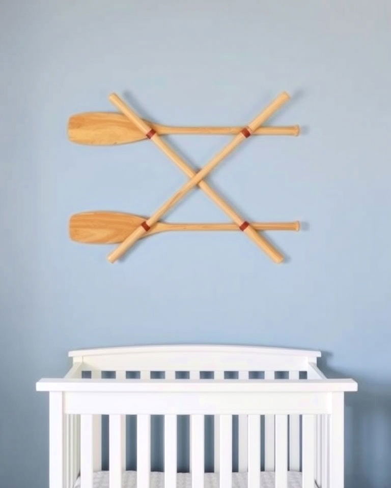 wooden oars as wall decor for nautical nursery - 25 Nautical Nursery Ideas