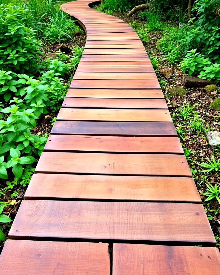 wooden plank walkway for garden - 30 Garden Path Ideas