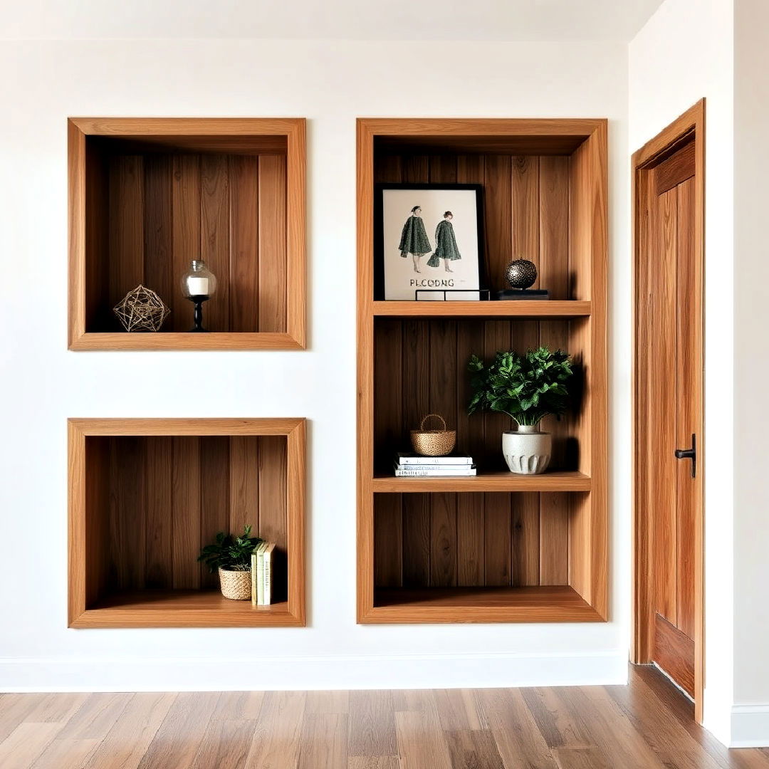 wooden recessed wall niches - 25 Wooden Interior Design Ideas