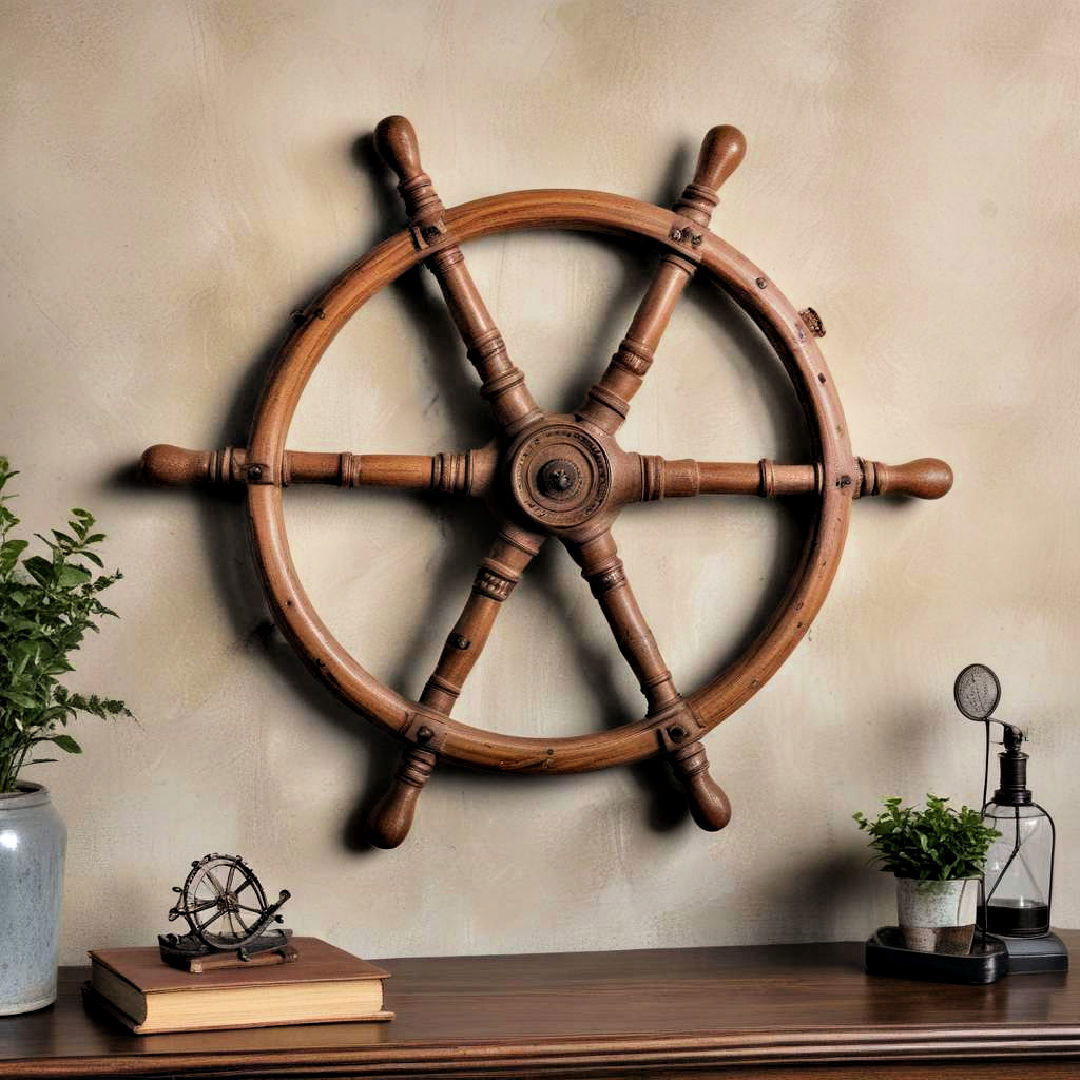 wooden ship steering wheel decor - 25 Nautical Decor Ideas