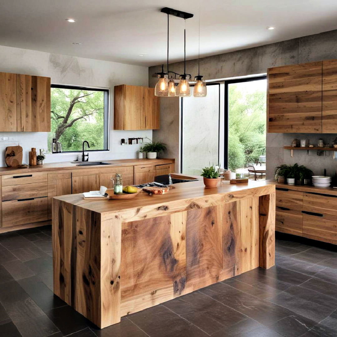 wooden waterfall kitchen island - 15 Waterfall Kitchen Island Ideas