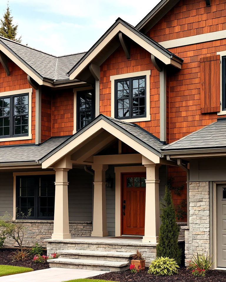 woodgrain and neutral siding pairing ideas - 20 Two-tone Siding Designs