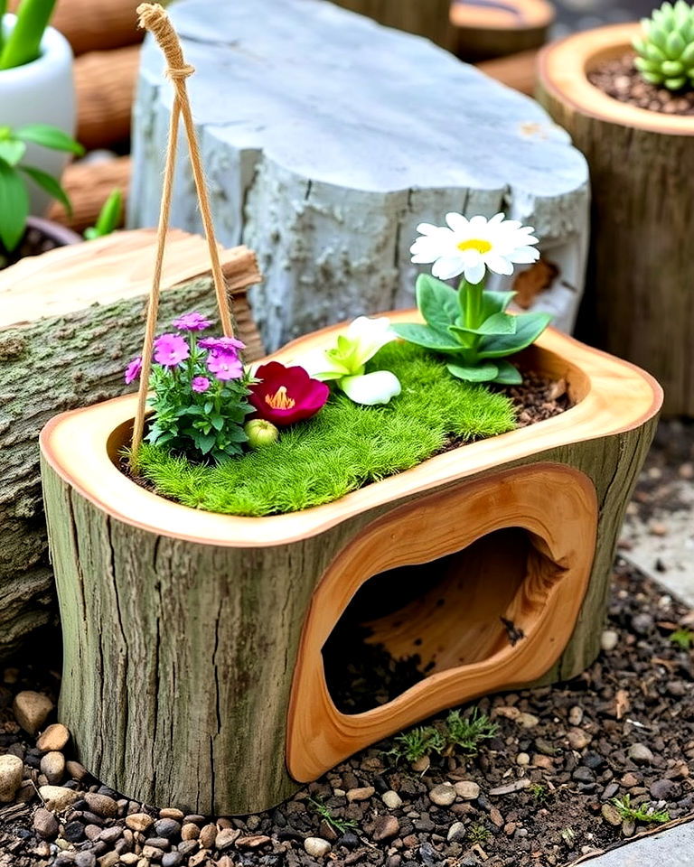 woodland aesthetic log planter boxes - 30 Planter Box Ideas
