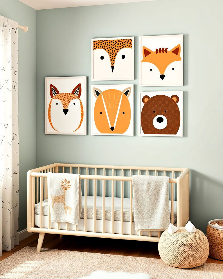 woodland animal art prints to add personality - 20 Nature Themed Nursery Ideas