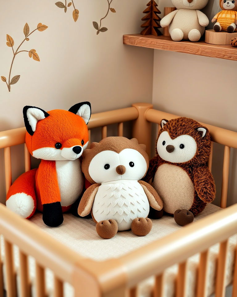 woodland creature plush toys for nursery - 20 Nature Themed Nursery Ideas
